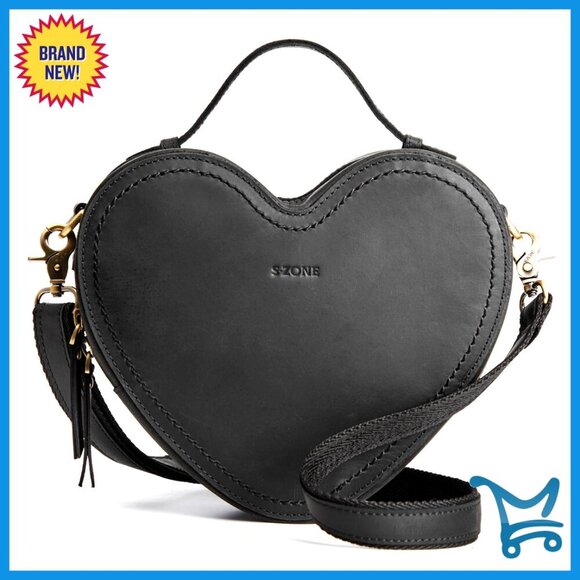 Handbags - Leather Heart Crossbody Bag with Adjustable Strap, Compact Designer Purse